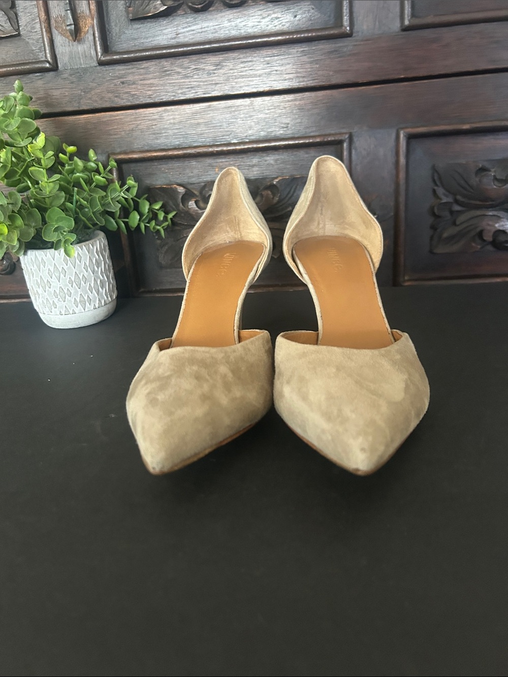 Vince Taupe Suede D'Orsay Pointed-Toe Kitten Heels - Picture 4 of 12